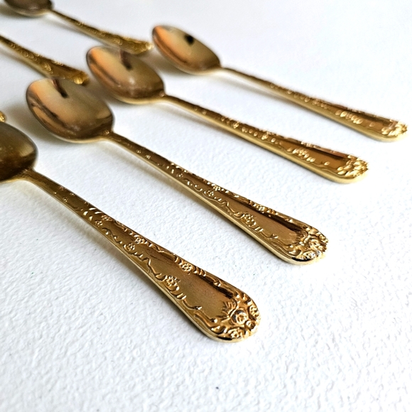 Vintage Wm. Rogers & Son China Gold Plated Enchanted Rose Teaspoons Set of 7 - Picture 11 of 16